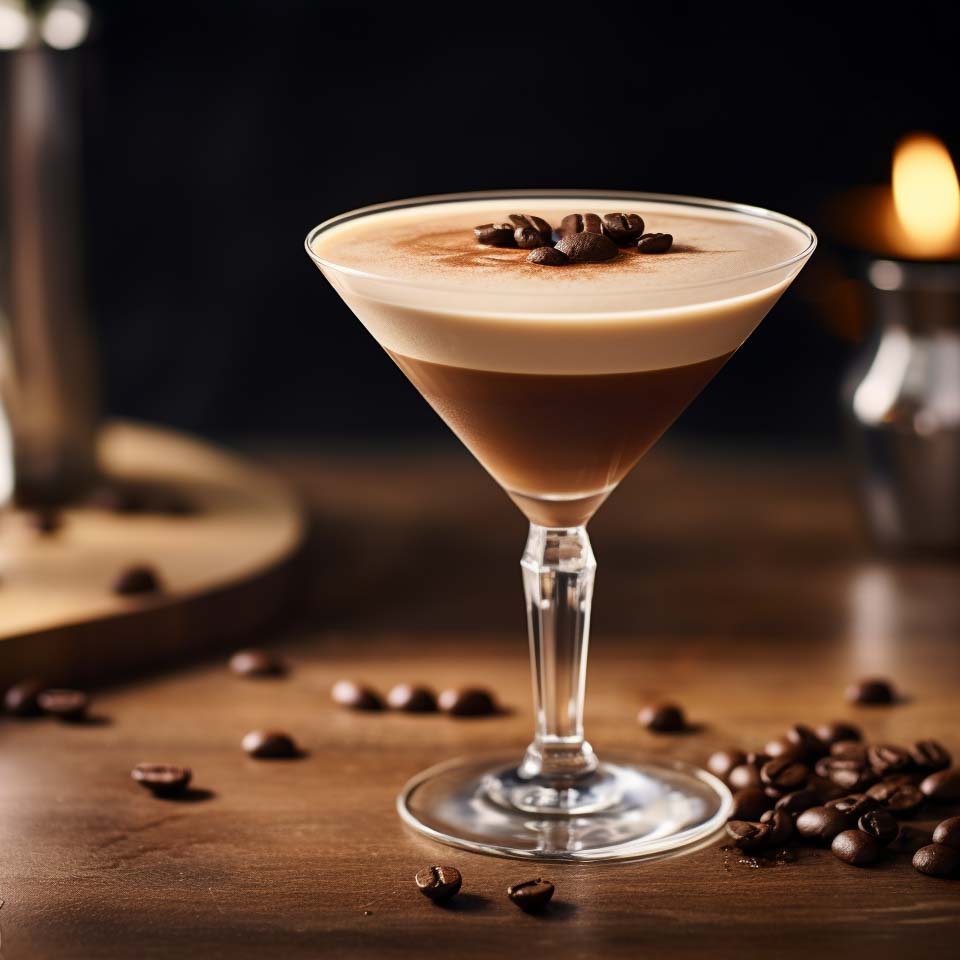 Ein Espresso Martini mit Espresso, Kaffee-Likör und Wodka.