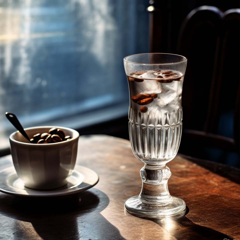 Ein Glas Sambuca in einem italienischen Cafe.