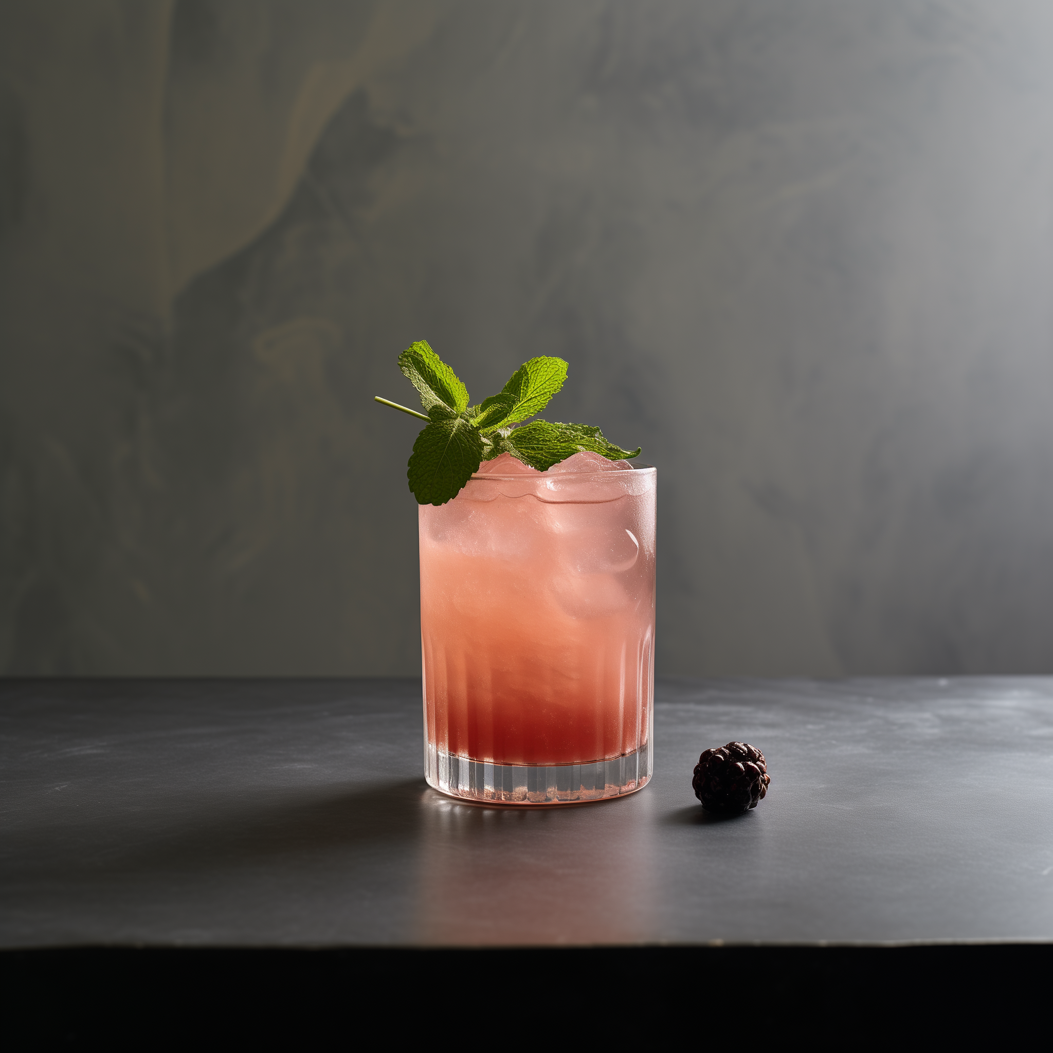 Ein Blackberry Bourbon Smash Cocktail mit Whiskey.